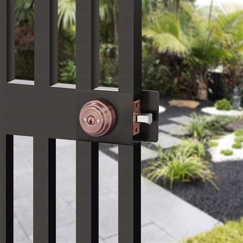 adjustable metal gate frame with deadbolt lock box|double cylinder deadbolt pocket.